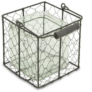 Cheung's Teska Square Glass Jar in Brown Wire Basket - Large - 1 of 4