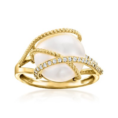 Ross-Simons 12mm Cultured Pearl and .16 ct. t.w. Diamond Ring in 14kt Yellow Gold