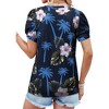 Nlife Womens Puff Short Sleeve Hawaiian Shirts Floral Tropic Printed Pleated V Neck Summer Casual T-Shirt Trendy Boho Blouses Tops - 3 of 4