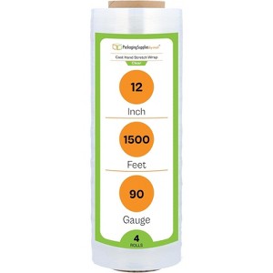 PSBM 12" x 1500' 90 Gauge 4 Rolls Pallet Wrap Stretch Film Hand Shrink Wrap 1500FT - 1 of 4