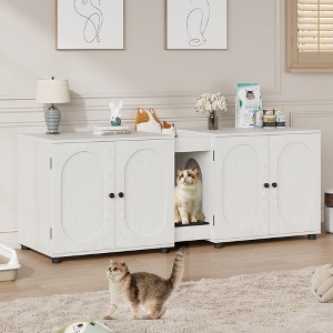 Cat Litter Box Enclosure 55.1" Double Litter Box with Cat Litter Pad - 1 of 4