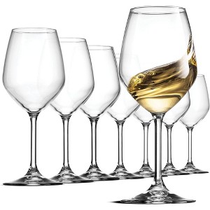 Bormioli Rocco 14.75 oz White Wineglasses, Set Of 8, Crystal Clear Star Glass, Laser Cut Rim For Winery Tasting, Party Drinking Glassware - 1 of 4