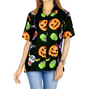 LA LEELA Women's Hawaiian Blouse Dresses Short Sleeve Vintage Shirt Halloween Costumes Pirate Shirts Button Down Summer Tops for Women - 1 of 4