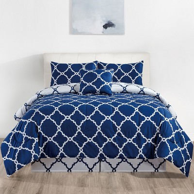 Down Alternative Ultra Soft Comforter Set Reversible Printed Comforter & Shams All Season Solid 5Pc Comforters - Lux Decor Bedding Set