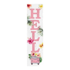 HomeRoots 36" Pink And White Solid Wood Tropical Floral Hello Porch Sign - 1 of 4