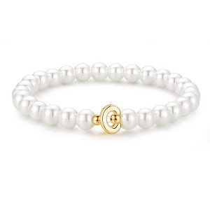Turandoss Gold Initial Bracelets for Women Girls - Dainty Beaded Pearl Bracelets for Kids, Charm Letter Bracelet for Girl, Flower Girl Proposal Gifts - 1 of 4