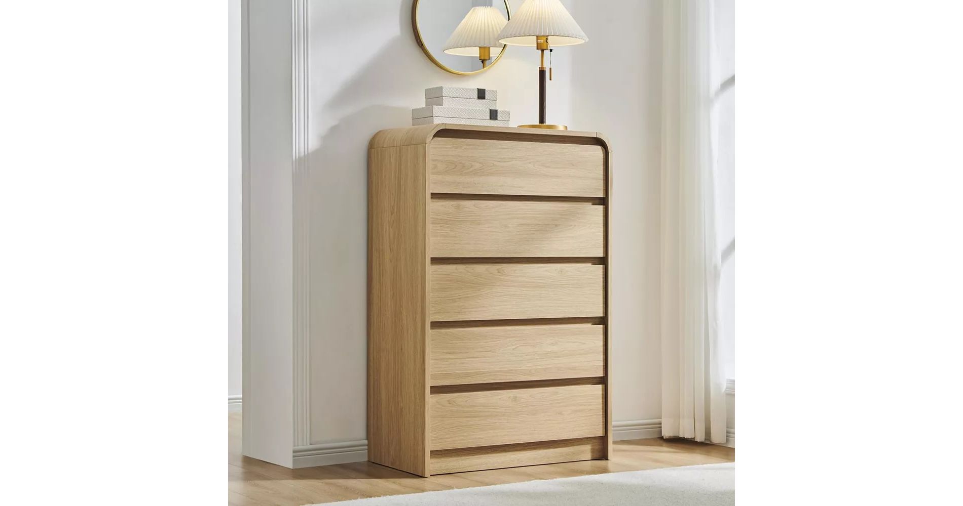 5 Drawers Dresser for Bedroom, Modern 45in Tall Dressers & Chests of Drawers, Natural