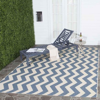 Blue and Beige Chevron Outdoor Rectangular Area Rug