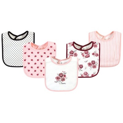 Hudson Baby Infant Girl Cotton Bibs, Rose, One Size
