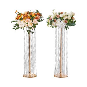 VEVOR 2PCS 35.43inch /90cm Tall Crystal Wedding Flowers Stand, Luxurious Centerpieces Flower Vases Crystal Gold Vase Metal - 1 of 4