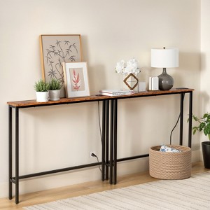 KTMBDW 2 Pack Narrow Console Sofa Table with Power Outlets, Long Couch Table with Metal Frame and Charge Station with 6.5’ Extension Cord for Hallway - 1 of 4