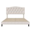 Kumasinova Queen/Full/King Upholstered Diamond Tufted Bed Frame,Platform Bed with Saddle Curved Adjustable Headboard,No Box Spring Needed,Beige - 4 of 4