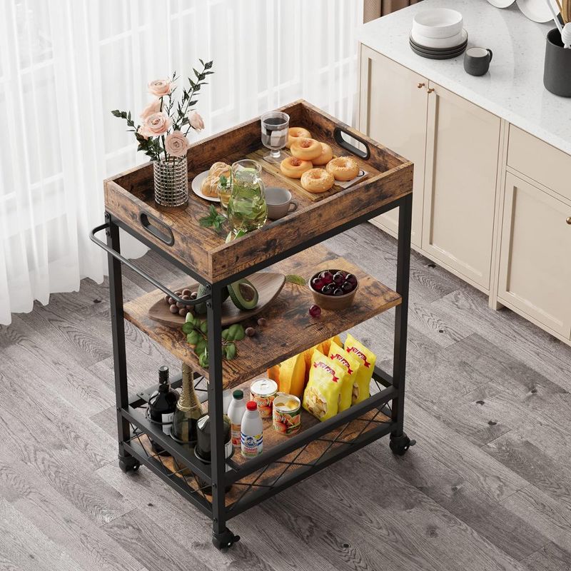 Whizmax Bar Carts for The Home, Bar Cart, Serving Cart with Wheels, 3 Tier Bar Cart with Wine Rack, Wheel Locks, 4 of 10