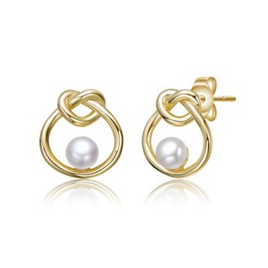 Guili 14k Yellow Gold Love Knot Pearl Stud Earrings, Intertwined Design, Romantic Chic for Everyday Elegance and Meaningful Celebrations - 1 of 3