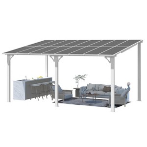 CLIHOME 16 ft. x 10 ft. Gray Aluminum Sloped Hardtop Pergola with UV-Blocking Polycarbonate Patio Cover and Wall Mount Kit - 1 of 4