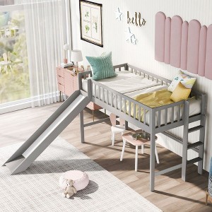 NicBex Twin/Full Size Loft Bed with Ladder,Low Loft Bed Frame with Guardrails & Slide,Bed Frame for Kids,Box Spring Not Required - 1 of 4