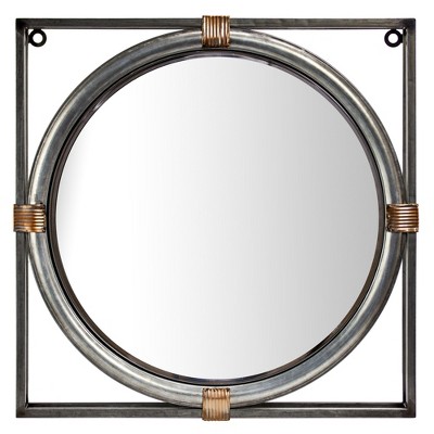 21" Square Metal Framed Vanity Wall Mirror Antiqued Silver - American Art Decor