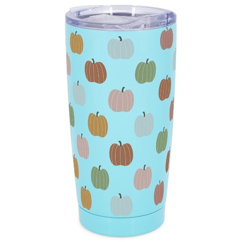 Elanze Designs 20 oz Stainless Steel On the Go Insulated Travel Tumbler With Push Top Lid, Pastel Pumpkin Print Sky Blue - image 1 of 4