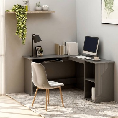 Clihome Modern L-Shaped Computer Desk, Adjustable Corner Workstation with Ample Storage Shelves for Compact Spaces
