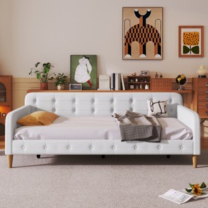1pc Upholstered Daybed Frame, Linen Fabric Couch Bed with Armrests and Support Legs, No Box Spring Needed - Baofuwish - 1 of 4