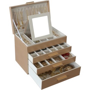 6-Layer Pink Jewelry Box with 5 Drawers & Necklace Hanger, Large Organizer Storage for Earrings and Necklaces - 1 of 4