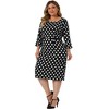 Agnes Orinda Women's Plus Size Formal Polka Dots 3/4 Sleeve Belt Bodycon Dress - 2 of 4