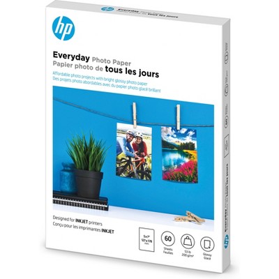 HP Inc. Everyday Photo Paper, Glossy, 52 lb, 5 x 7 in. (127 x 178 mm), 60 sheets CH097A