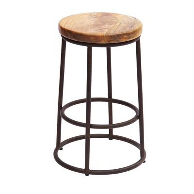 The Urban Port 24" Mango Wood Counter Height Barstool with Iron Base Brown/Black