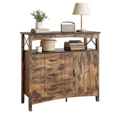 Bestier Buffet Hallway and Living Room Storage Cabinet with 3 Drawers for Home Office and Bedroom for Decluttering and Organization, Rustic Brown