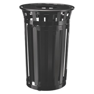 Outdoor Slatted Steel Trash Can, With Access Door, 36 gal, Steel Black - 1 of 1