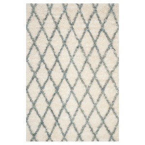 Ivory/Blue Abstract Knotted Area Rug - (6