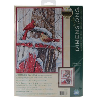 Dimensions Counted Cross Stitch Kit 10"X14"-Cardinals On Sled (14 Count)