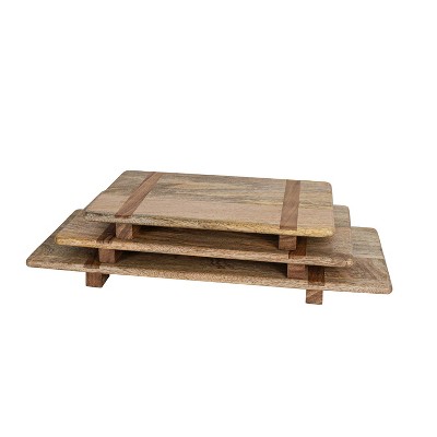 Set of 3 Footed Serving Boards Natural Mango Wood by Foreside Home & Garden