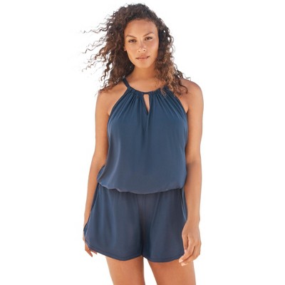 Swim 365 Women's Plus Size Tank Overlay Swim Romper, 34 - Blue Mixed  Butterfly : Target