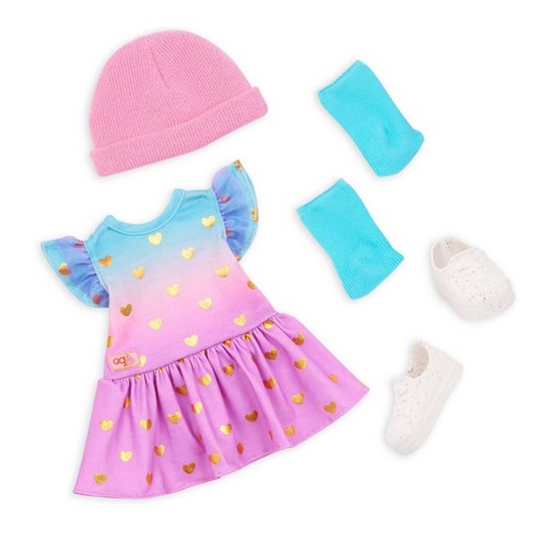 Our Generation Lovely Hearts Pink Hat & Gradient Dress Outfit for 18 Dolls