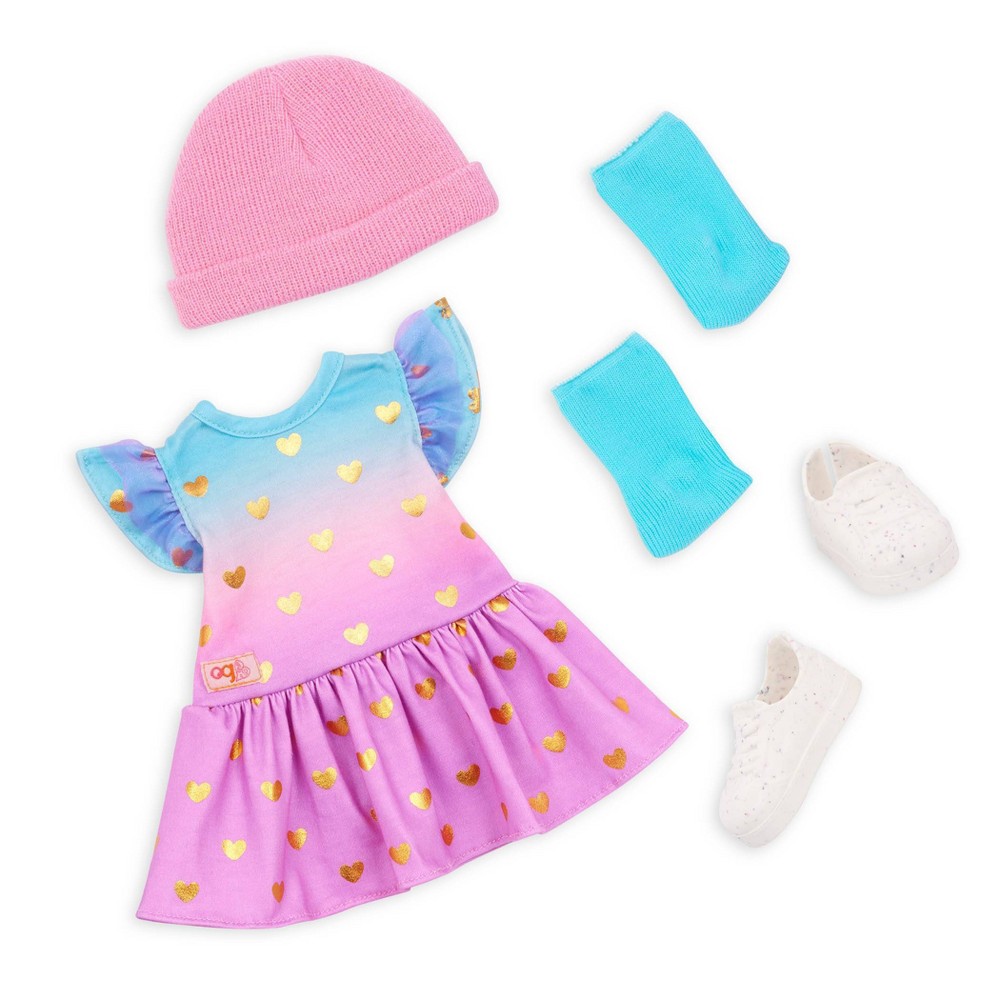 Photos - Doll Accessories Our Generation Dolls Our Generation Lovely Hearts Pink Hat & Gradient Dress Outfit for 18" Doll 
