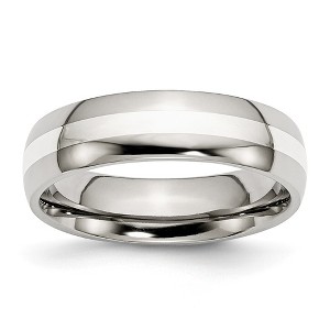 Black Bow Jewelry Stainless Steel & Sterling Silver Inlay, 6mm Unisex Comfort Fit Band - 1 of 4