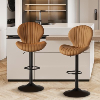 Sapphtopaz Modern Bar Stools with Shell Design Tufted Back Upholstered Swivel Counter Height Bar Stools with Footrest for Kitchen Island