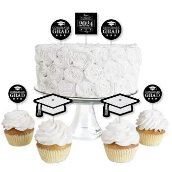 Big Dot of Happiness Graduation Cheers - Dessert Cupcake Toppers - 2024 Graduation Party Clear Treat Picks - Set of 24