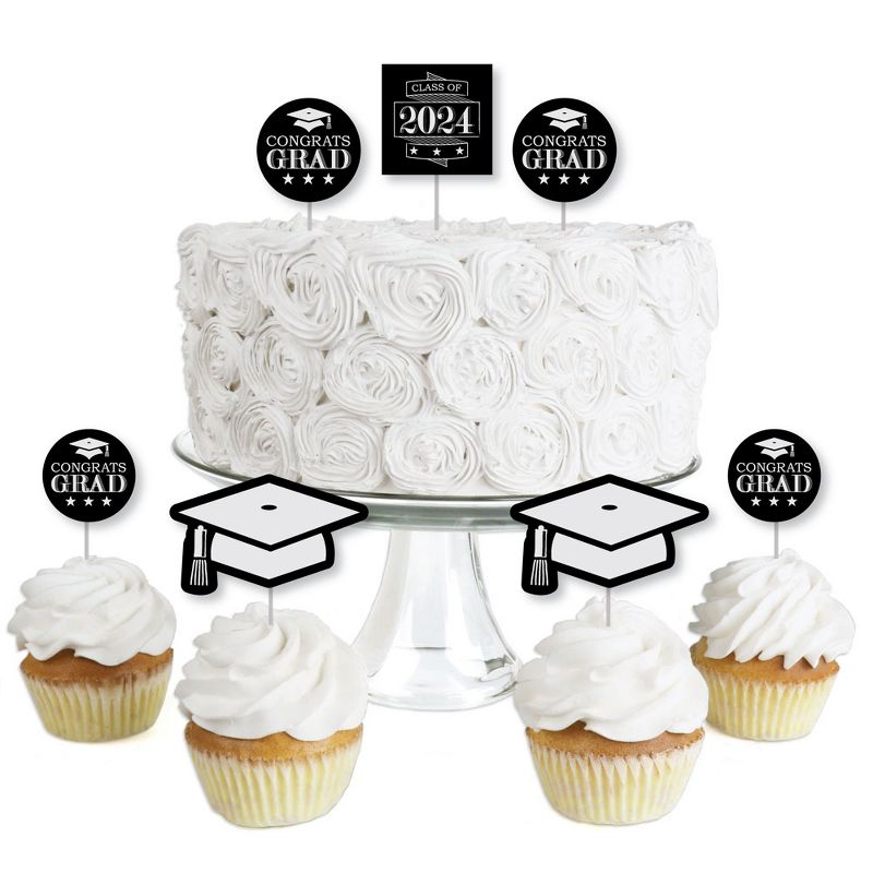Big Dot of Happiness Graduation Cheers - Dessert Cupcake Toppers - 2024 Graduation Party Clear Treat Picks - Set of 24, 1 of 8