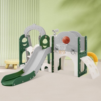 JUJABU Green Toddler Slide and Swing Set 8 in 1