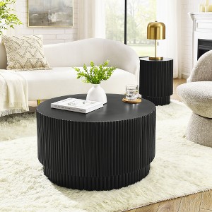 Round Coffee Table, Modern Minimalist Style Accent Table, Magnesium Oxide Circle Table, Rustic Center Cocktail Table, No Assembly Required - 1 of 4