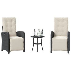 vidaXL 3 Piece Bistro Set with Cushions Black Poly Rattan - 1 of 4