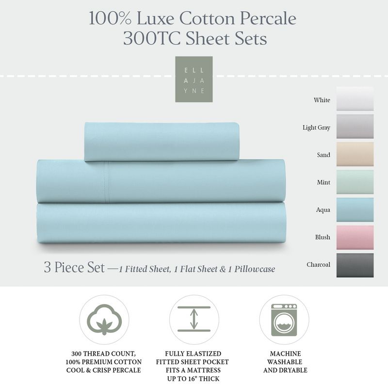 Ella Jayne 100% Cotton Percale Cool and Crisp Deep Pocket Sheet Set, 1 of 7