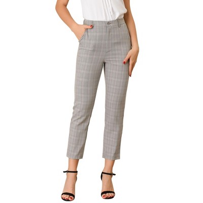 Allegra K Women's Plaid High Waist Elastic Back Office Work Ankle Pants ...