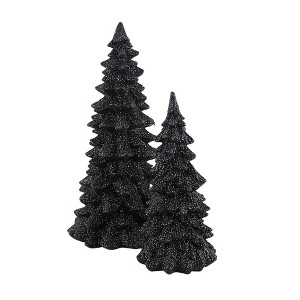 Roman 11.5 Inch Black Glitter Tree Set Halloween Set Of Two Tree Sculptures - 1 of 3