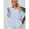 Women's Striped Print Shirred Long Sleeve Button Down Pocket Blouse Shirt Top - 3 of 4