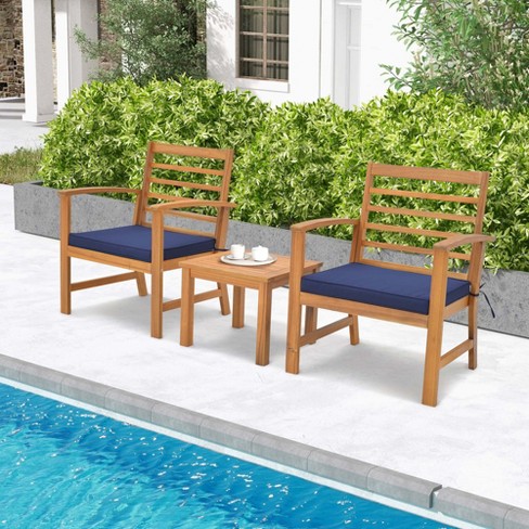 Costway 3 PCS Outdoor Furniture Set Acacia Wood Conversation Set with Soft Seat Cushions White/Grey/Navy - image 1 of 4