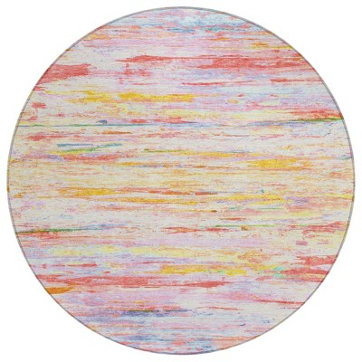Coral And Yellow Abstract Washable Indoor Outdoor Area Rug