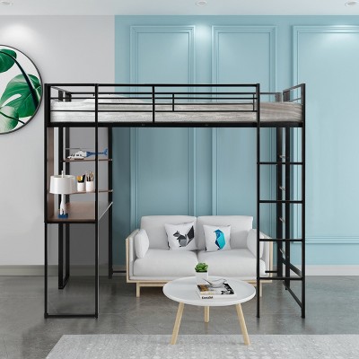 Costway Twin Size Metal Loft Bunk Bed Space-Saving Workstation Loft Bed w/ Bookcase